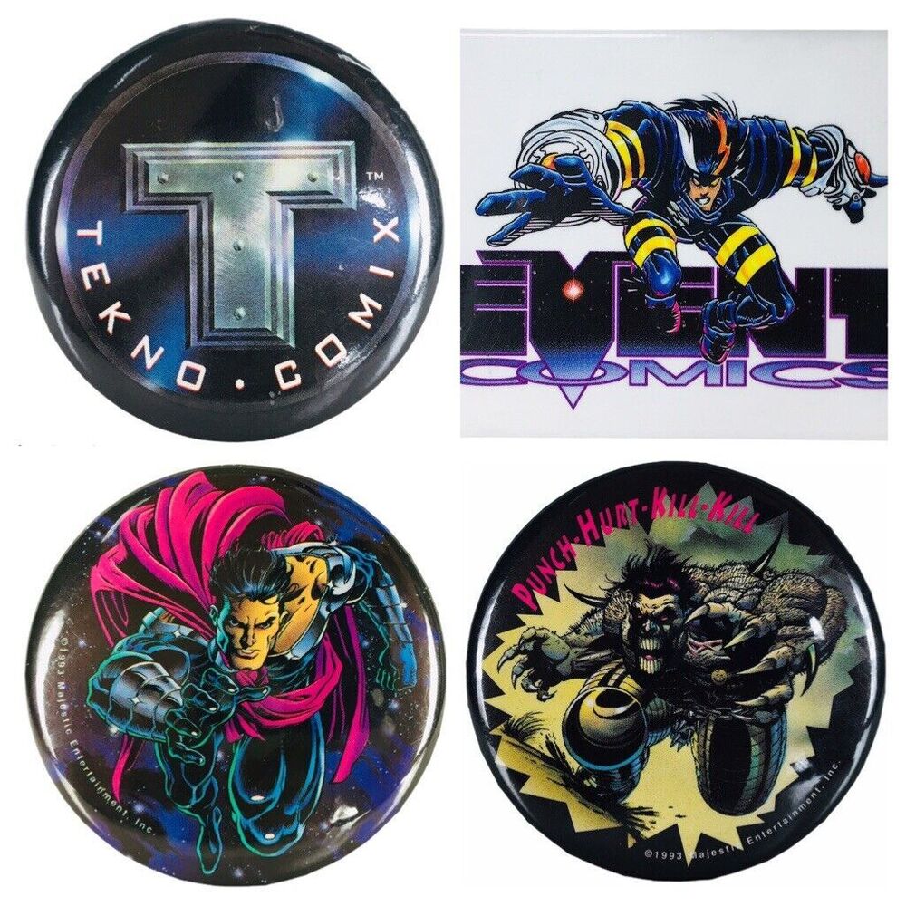 VTG 90s Comicon Promo Pinbacks Majestic Entertainment Tekno Comix Event Comics